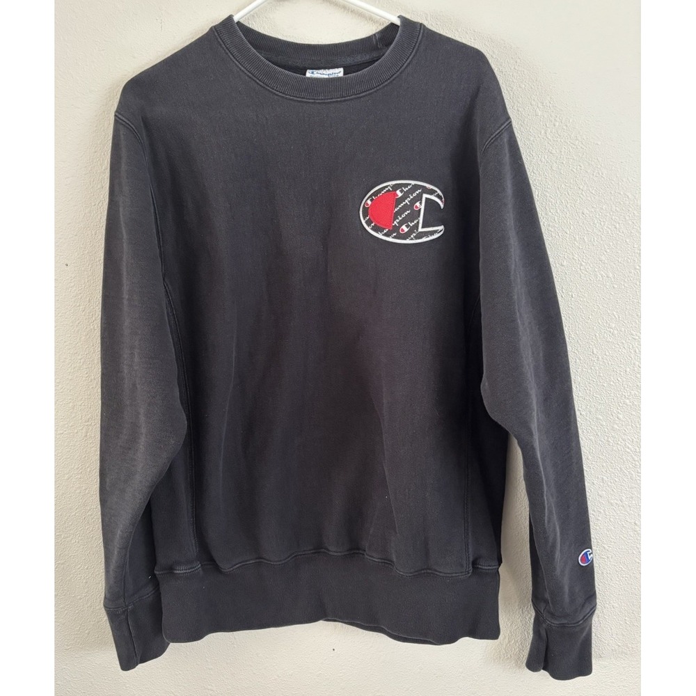 Champion Reverse Weave Big C Logo Crewneck Sweatshirt Black Men's M